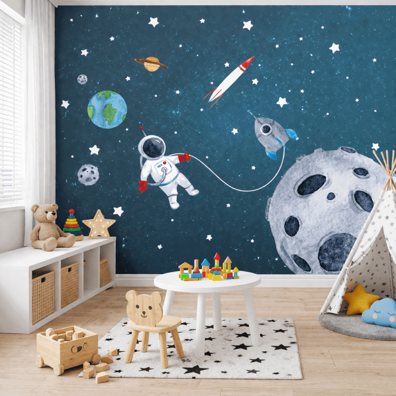 Sevimli Astronot ve Uzay TemalÄ± Ãocuk OdasÄ± Duvar KaÄÄ±dÄ±