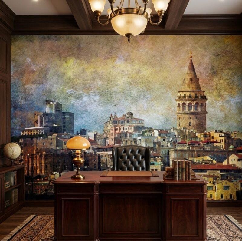 Galata Kulesi ve Nostaljik Ä°stanbul TemalÄ± Duvar KaÄÄ±dÄ±