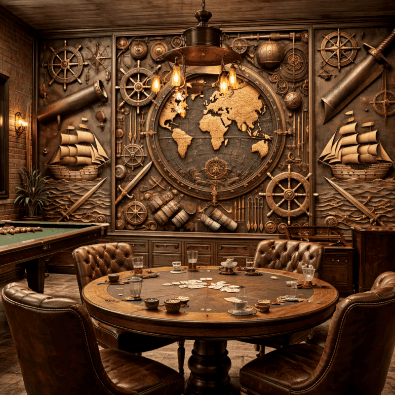Steampunk Denizcilik TemalÄ± DÃ¼nya HaritasÄ± Duvar KaÄÄ±dÄ±
