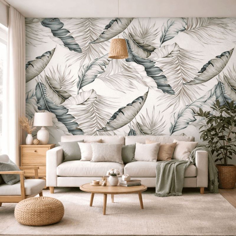 Soft Tropikal Yaprak Desenli Duvar KaÄÄ±dÄ±