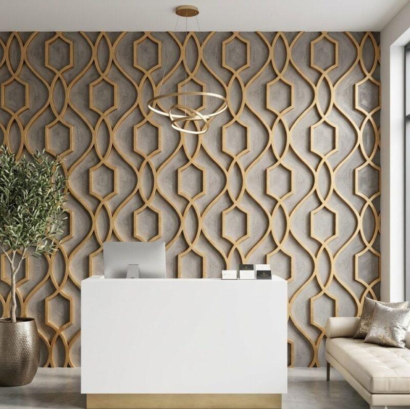 Geometrik Gold ve Antrasit Detaylı Modern Duvar KaÄıdı