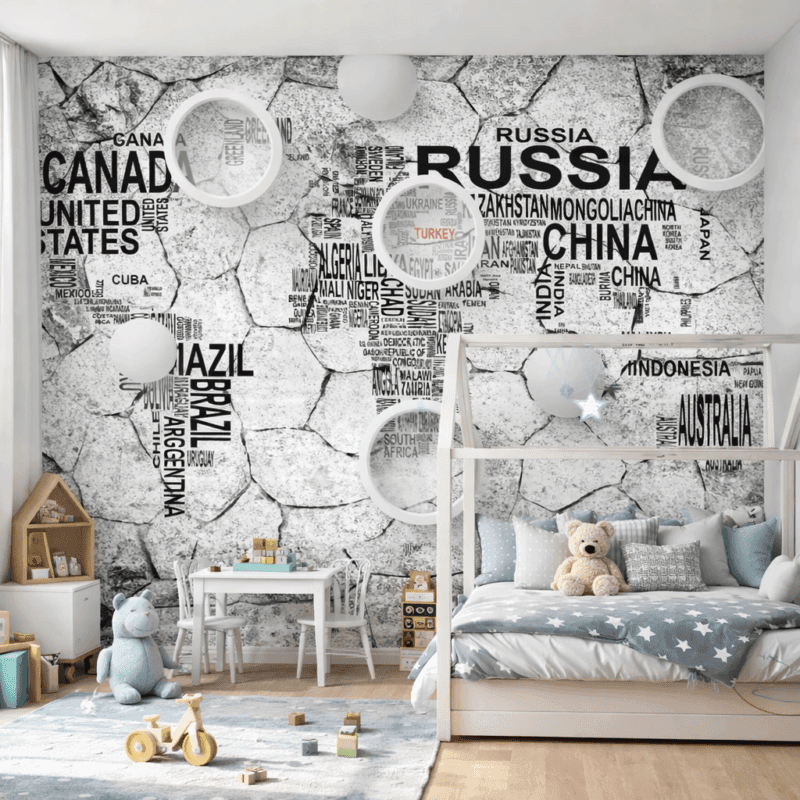Modern DÃ¼nya HaritasÄ± TaÅ Desenli Duvar KaÄÄ±dÄ±