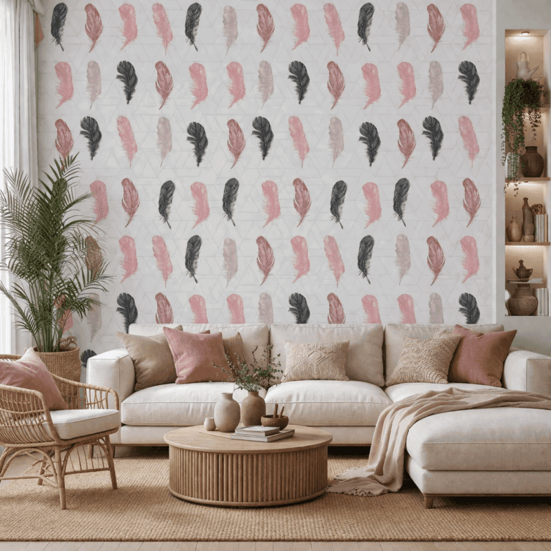 Pembe Siyah TÃ¼y Desenli Modern Duvar KaÄÄ±dÄ±