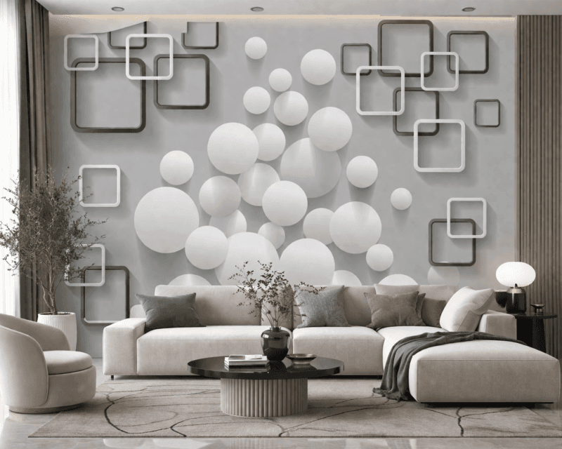 3D Modern Geometrik KÃ¼re Desenli Duvar KaÄÄ±dÄ±