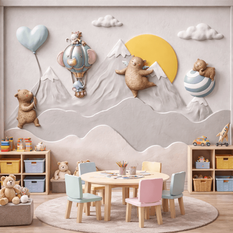 Sevimli Ayıcık DaÄ Macerası 5D Kabartmalı Duvar KaÄıdı