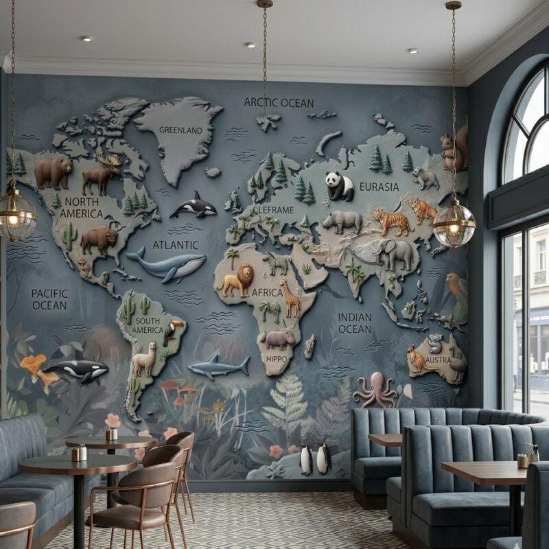 5D Kabartma GÃ¶rÃ¼nÃ¼mlÃ¼ Macera Dolu DÃ¼nya HaritasÄ± Ãocuk Duvar KaÄÄ±dÄ±
