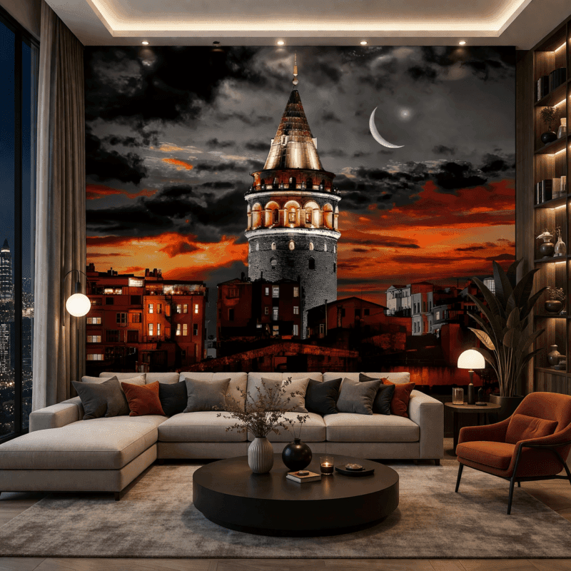 Galata Kulesi Gece ManzaralÄ± duvar kaÄÄ±dÄ±