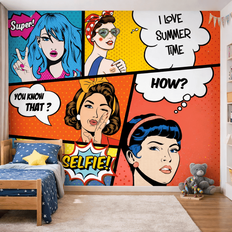 Renkli Pop Art KadÄ±n FigÃ¼rleri duvar kaÄÄ±dÄ±