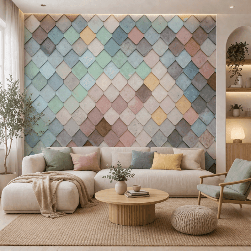 Pastel Balık Pulu Desenli Dekoratif Duvar KaÄıdı