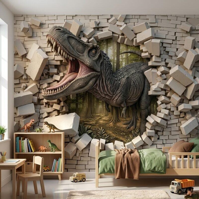 5D Kabartma GÃ¶rÃ¼nÃ¼mlÃ¼ T-Rex Duvar KaÄÄ±dÄ±