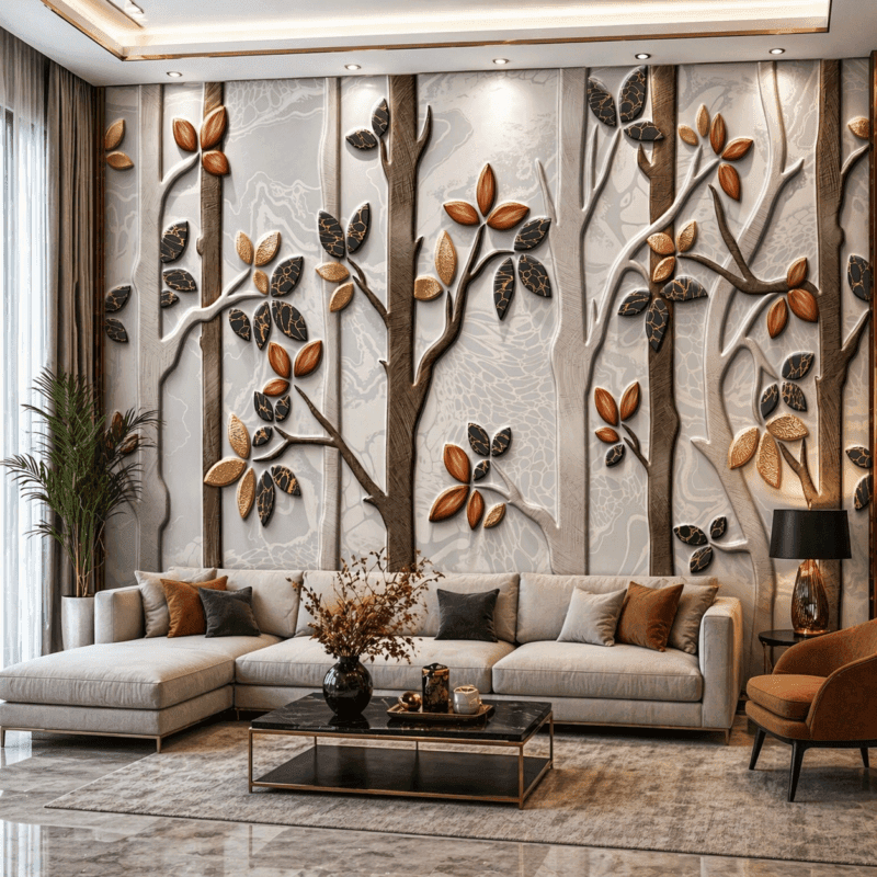 Modern AhÅap DallÄ± 5D Kabartma GÃ¶rÃ¼nÃ¼mlÃ¼ Duvar KaÄÄ±dÄ±