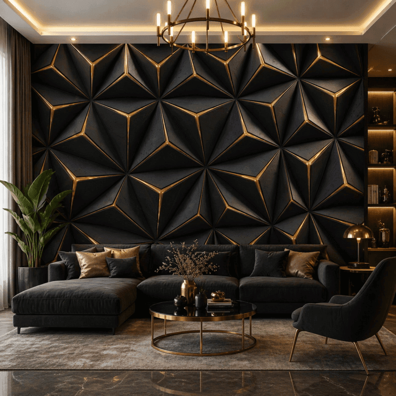 Geometrik AltÄ±n DetaylÄ± 5D Kabartma Duvar KaÄÄ±dÄ±