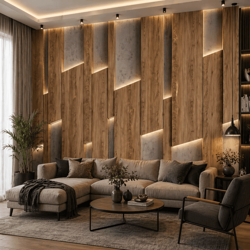 Modern AhÅap Panel 5D Kabartma Duvar KaÄıdı