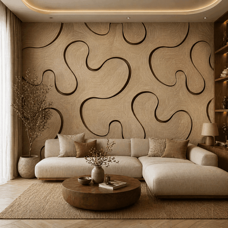Modern Dalga Formlu 5D Kabartma Duvar KaÄÄ±dÄ±