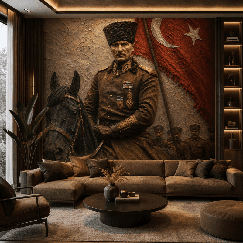 AtatÃ¼rk Portreli 5D Kabartma GÃ¶rÃ¼nÃ¼mlÃ¼ Duvar KaÄÄ±dÄ±