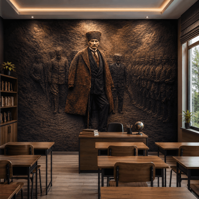 AtatÃ¼rk TemalÄ± 5D Kabartma GÃ¶rÃ¼nÃ¼mlÃ¼ Duvar KaÄÄ±dÄ±