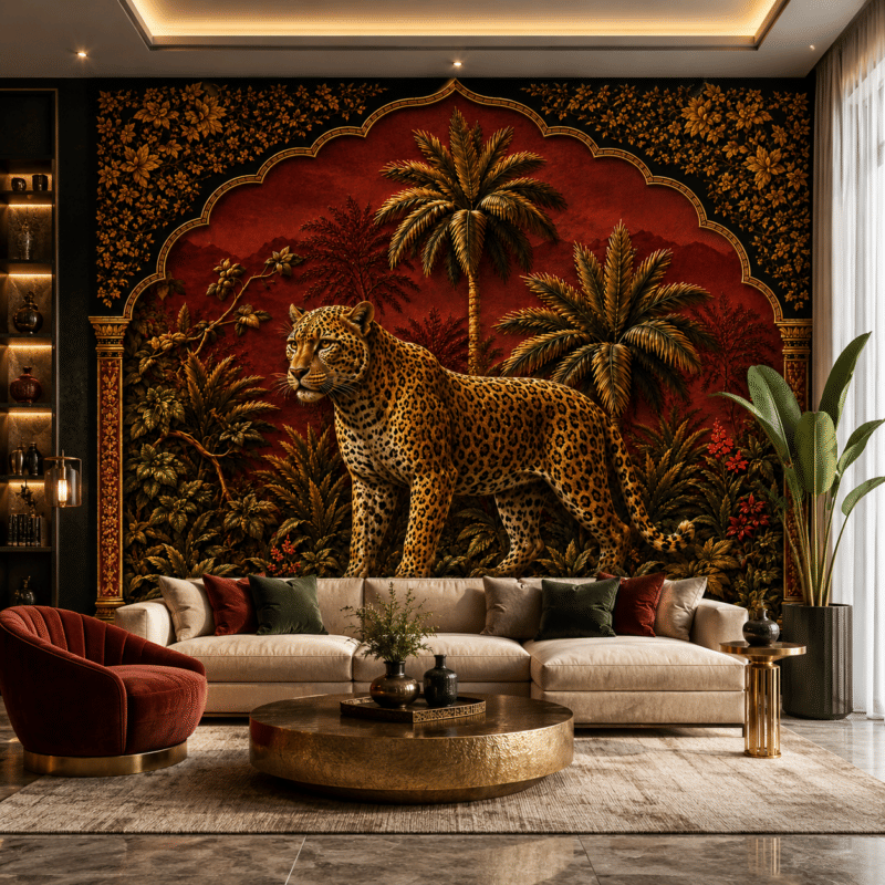 Asil Leopar Desenli 5D Kabartma GÃ¶rÃ¼nÃ¼mlÃ¼ Duvar KaÄÄ±dÄ±